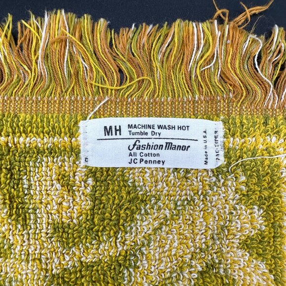 Vintage Bath Towels 1960s JC Penney Fashion Manor Avocado Harvest Gold Cotton - Picture 5 of 10